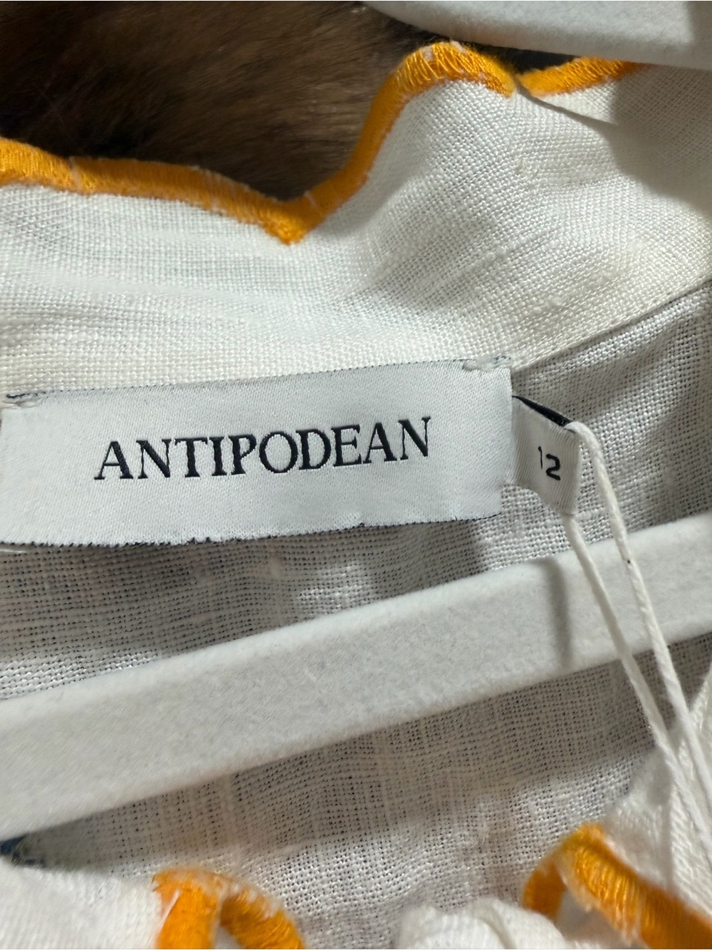 Antipodian White Embroidered Tie-Front Summer Top - Yellow Trim - Picture 4 of 4